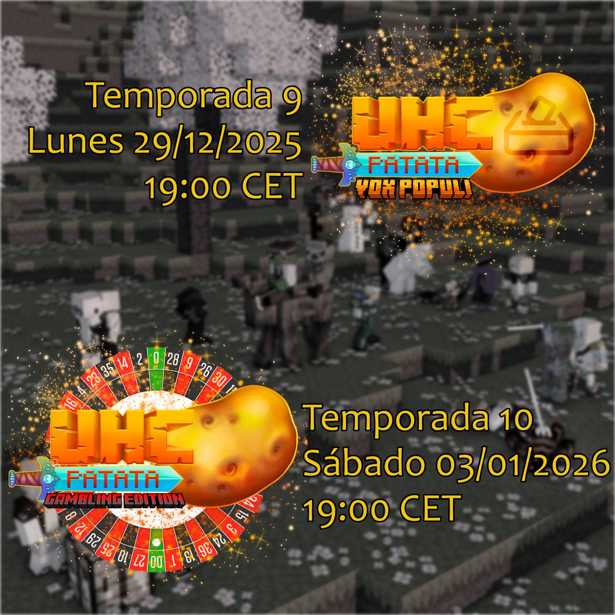 Y de "regalo" de Navidad, ¿qué tal 2 UHCs? ❄️⛄️

Aviso, no son UHC normales, cada uno tendrá cositas que los harán diferente a los UHC tradicionales...🗳️🪙

Las 2 ediciones serán en parejas: la primera con elección y la segunda random⚔️

¿Quién se apunta? (que responda al twt)💛