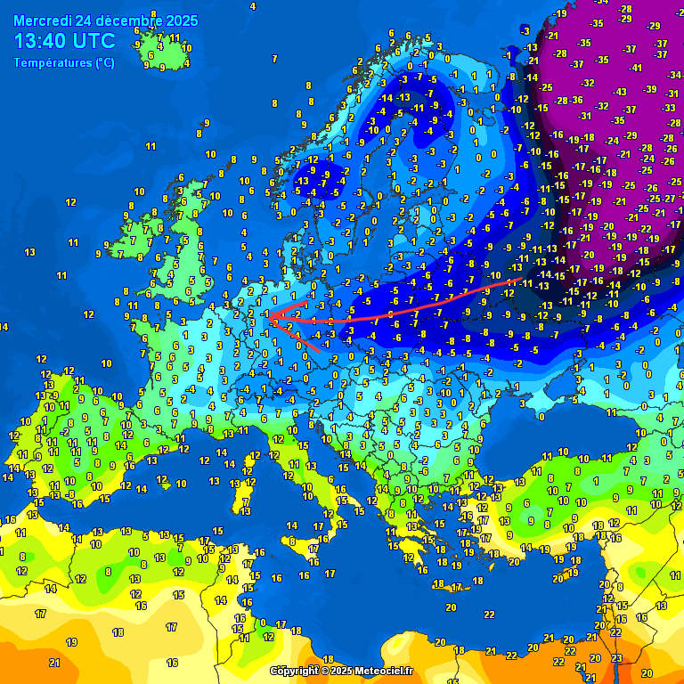MeteoVoorne's tweet image. Brrr! Koud he! Kijk eens waar die ijskoude lucht helemaal vandaan komt! Morgen een kleine kans op een ijsdag als het overdag blijft vriezen! En 2e kerstdag in de ochtend misschien strenge vorst met -10°? #winter #kerst #ijs