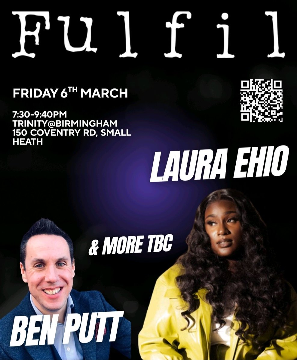 The next Fulfil youth event is on 6th March with Ben Putt and Laura Ehio, and now, Al Johnson! 

Would you book your group via 
tinyurl.com/book-bcm-fulfi…

Full details can be found via birminghamcitymission.org.uk/news/fulfil-yo…