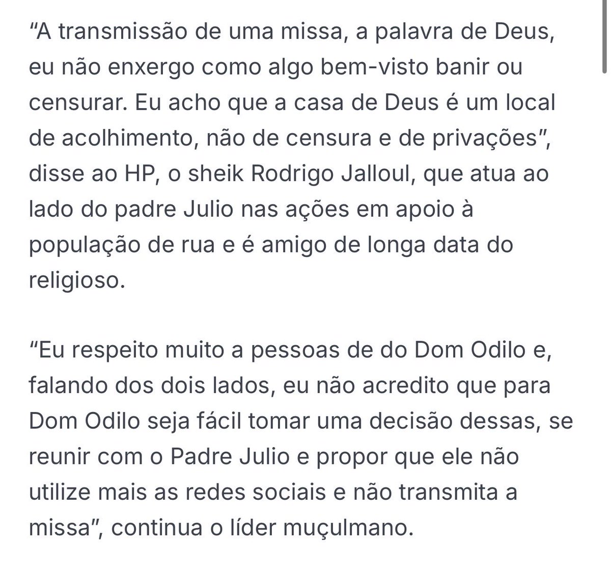 Assuntos internos da igreja é totalmente compreensível que cabe somente a igreja tomar decisões, mas privar as pessoas da palavra de Deus através das redes sociais é anti religioso.