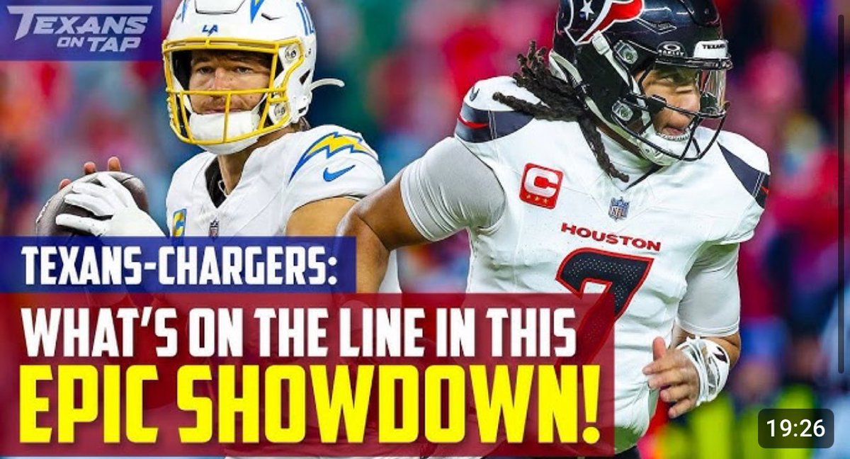 JoshJordanSCS's tweet image. Here’s what’s on the line in Texans-Chargers EPIC showdown! 👇
#Texans 
m.youtube.com/watch?v=29N_Rn…