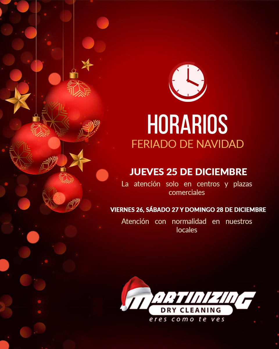 martinizingec's tweet photo. 🎄🧥 Horarios especiales por feriado de Navidad.
Revisa nuestros horarios y planifica tu visita. ✨

#Martinizing #HorarioEspecial #FeriadoDeNavidad https://t.co/26tRMTMKtj
