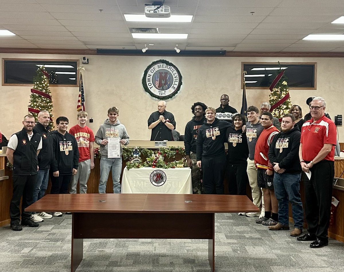 Thank you to the town of Merrillville for recognizing our state championship win last night. <a href="/FootballAndrean/">Andrean Football</a>