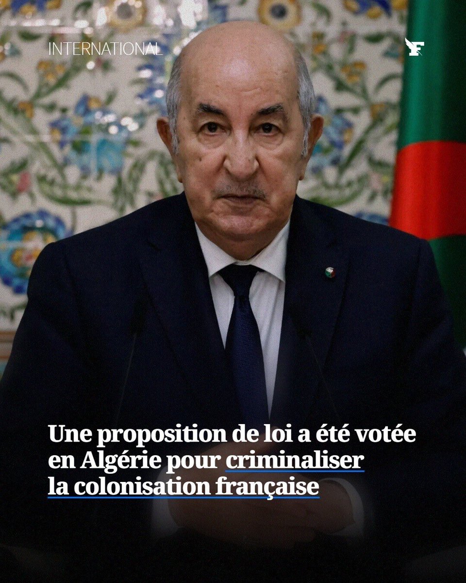 LBleuBlancRouge's tweet image. L’Algérie envoie un cadeau de Noël à la France 🇩🇿🇫🇷🙄

Le 24 décembre 2025, l'Assemblée populaire nationale algérienne a adopté à l'unanimité une loi qualifiant la colonisation française en Algérie (de 1830 à 1962) de « crime d'État » et criminalisant cette période.

Principaux…