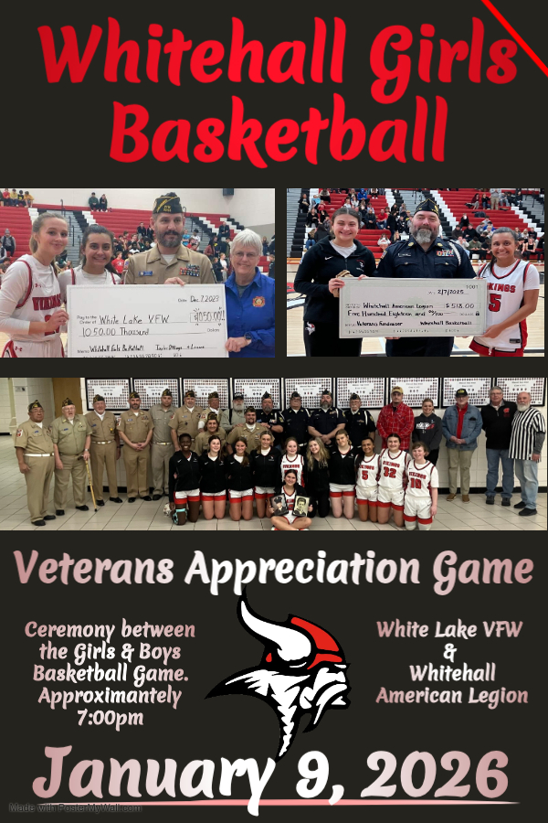 HighWhitehall's tweet image. Lots of great events connected to girls basketball in January.
Jan. 2-No More Sidelines, between JV &amp;amp; V Games.
Jan. 3-Calvin at Hope Women's Bball Game.
Jan. 9-Veterans Appreciation Game.
Jan. 19-Charley Klint Future Girls Basketball Camp - Grades 1-8.