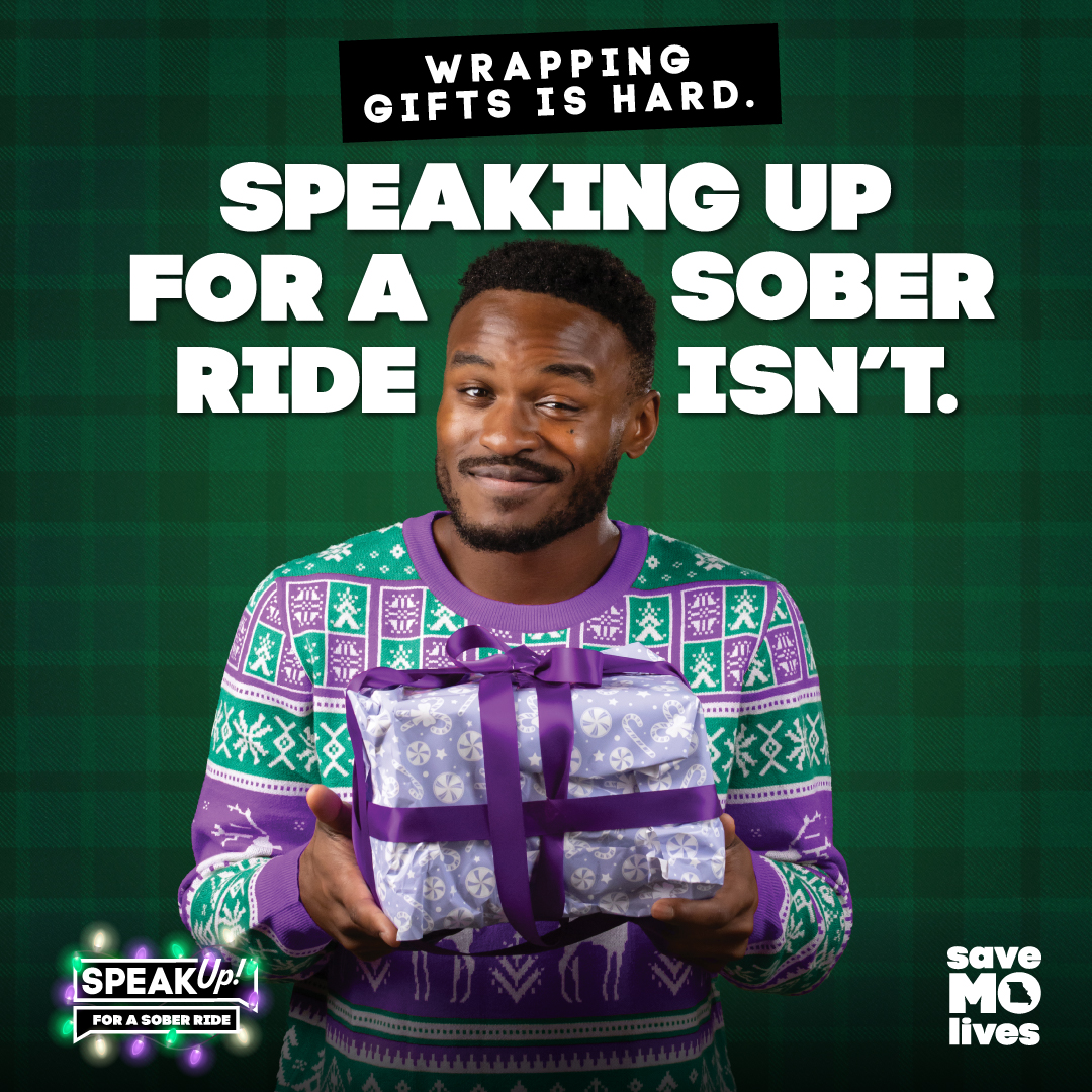 MoDOT's tweet image. You might feel awkward if you show up to a gift exchange with something wrapped like this, but there is no reason to feel awkward about speaking up for a sober ride! #DriveSober