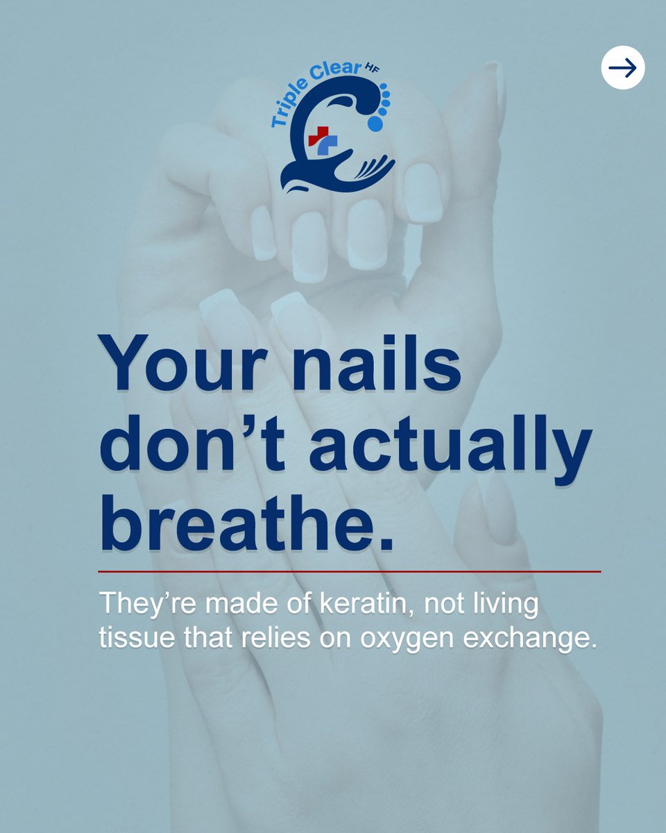 TripleClearHF's tweet image. Nails don’t breathe—they’re keratin.

They need moisture, protection, and stress-free care.

Triple Clear HF repairs damage and supports new growth.

Protect your nails today: TripleClearHF.com

#NailFacts #TripleClearHF #HealthyNails