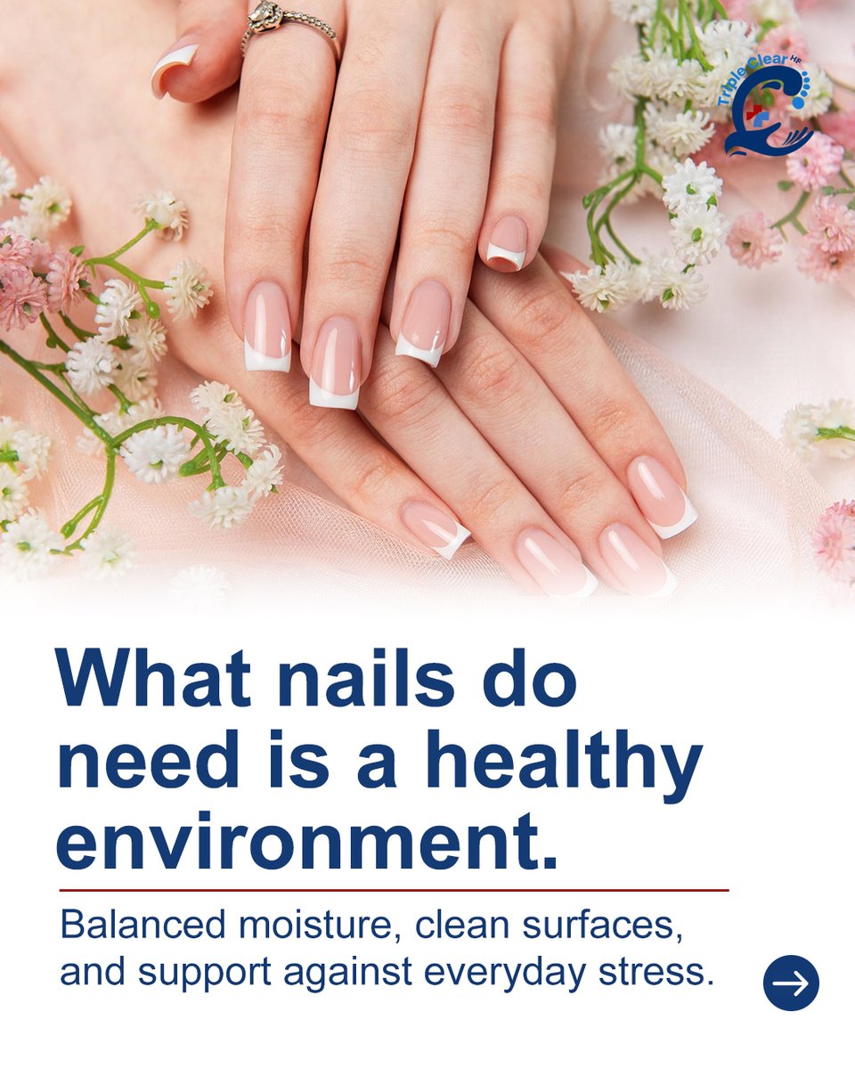 TripleClearHF's tweet image. Nails don’t breathe—they’re keratin.

They need moisture, protection, and stress-free care.

Triple Clear HF repairs damage and supports new growth.

Protect your nails today: TripleClearHF.com

#NailFacts #TripleClearHF #HealthyNails