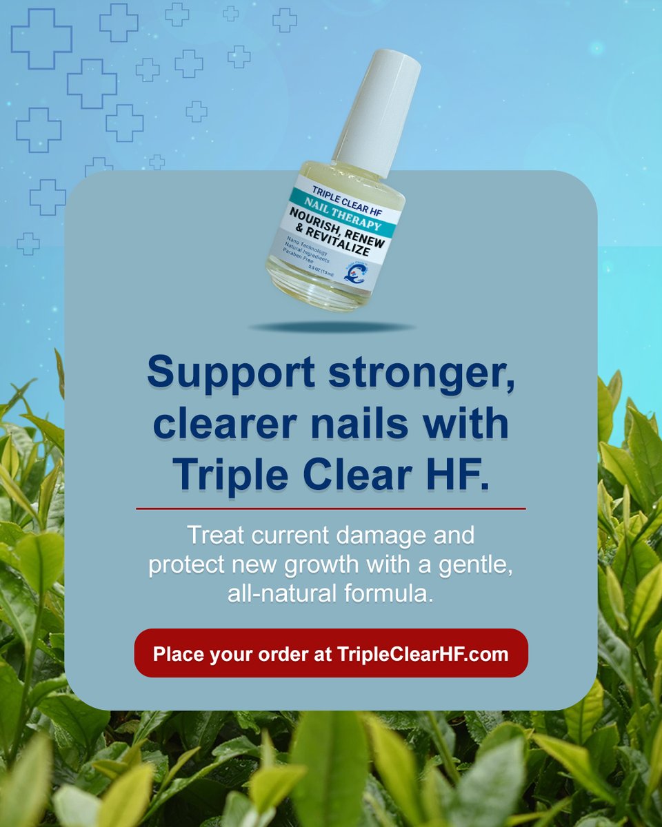 TripleClearHF's tweet image. Nails don’t breathe—they’re keratin.

They need moisture, protection, and stress-free care.

Triple Clear HF repairs damage and supports new growth.

Protect your nails today: TripleClearHF.com

#NailFacts #TripleClearHF #HealthyNails