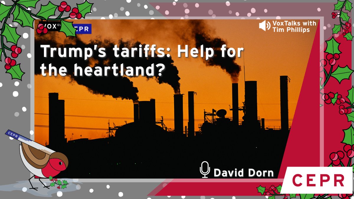 voxeu's tweet photo. Trump’s Tariffs – Help for the Heartland? Did #US #tariffs in 2018 create jobs as promised? In January this year @ProfDavidDorn @econ_uzh &amp; @timsvengali explored their effects and #China's response

Listen again: https://t.co/HDt6HDRj0y https://t.co/dnS2Su0Tjf