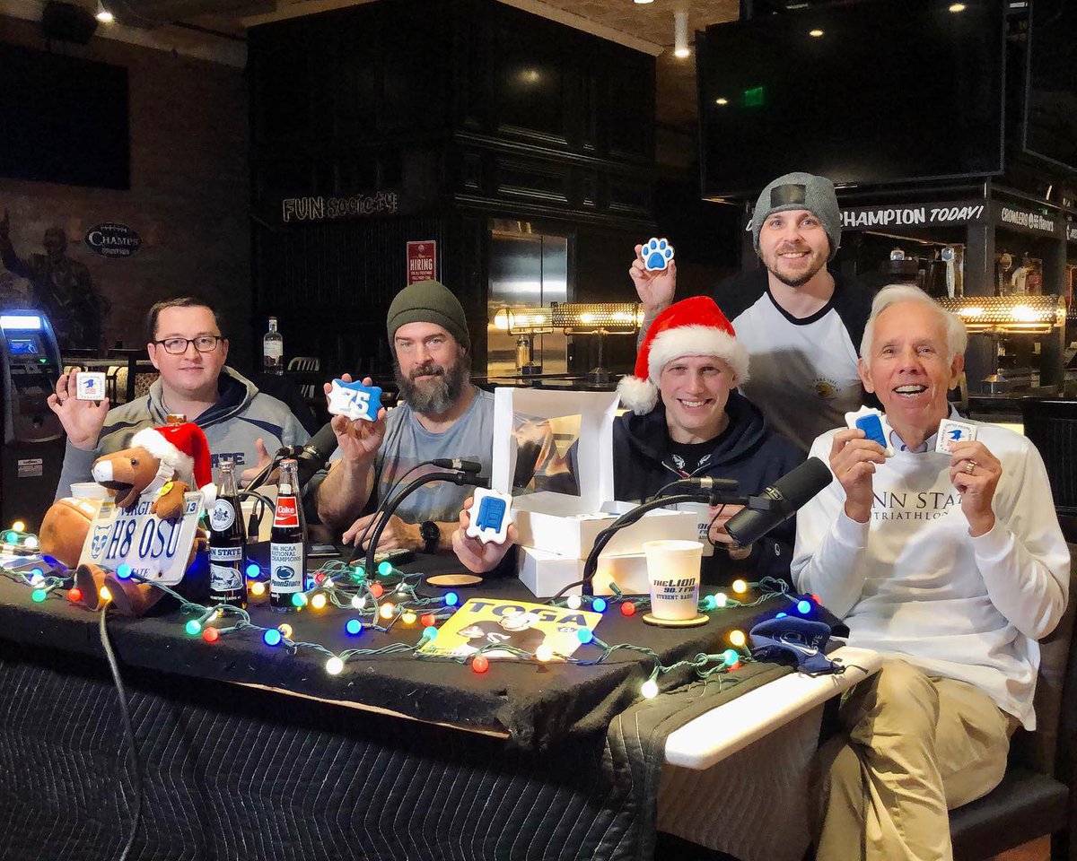 ObligatoryPSU's tweet photo. Merry Christmas &amp; Happy Holidays from our (dysfunctional) Obligatory family to yours! 🎄 🎁 

Thanks so much to all our many fans (&amp; the few tireless haters) who helped make 10 (very dumb) seasons of our silly Pregame Show possible.

Best wishes for the coming year! #BeatClemson https://t.co/i287gDOcoq