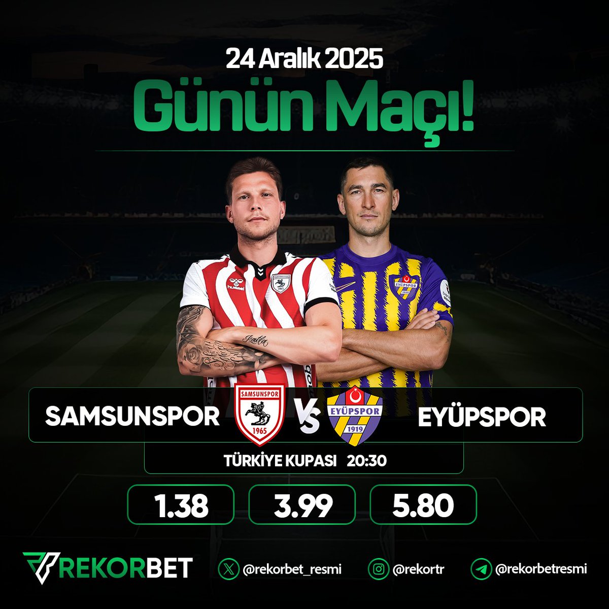 🔥 Rekorbet'te Arttırılmış Oranlar ile Maksimum Kazanç!

🏆⚽️ Türkiye Kupası heyecanı Rekorbet'te! Samsunspor evinde Eyüpspor ile kozlarını paylaşıyor!

⏰2️⃣0️⃣🟢3⃣0️⃣

🤔 Sence bu akşam gollü bir karşılaşma izleyebilecek miyiz?

📲 HEMEN OYNA: t2m.io/Rekorbet