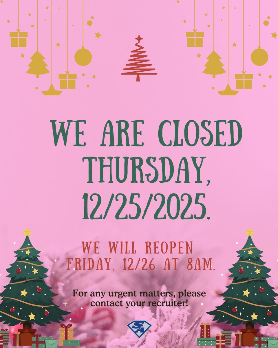 Merry Christmas Eve! 🎄

We will be closed Thursday, 12/25/25, and reopen Friday, 12/26/25 at 8:00 a.m.

Happy Holidays! ✨
