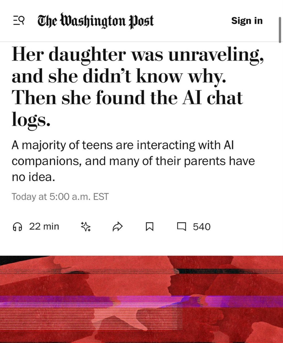 jimstewartson's tweet image. Listen. I’ve been building technology for 30 years. The current version of AI is a dangerous experiment, not because it’s ever going to become super-intelligent, but because it’s an even more potent “algorithm” than social media for installing psychoses.

Keep your kids away.