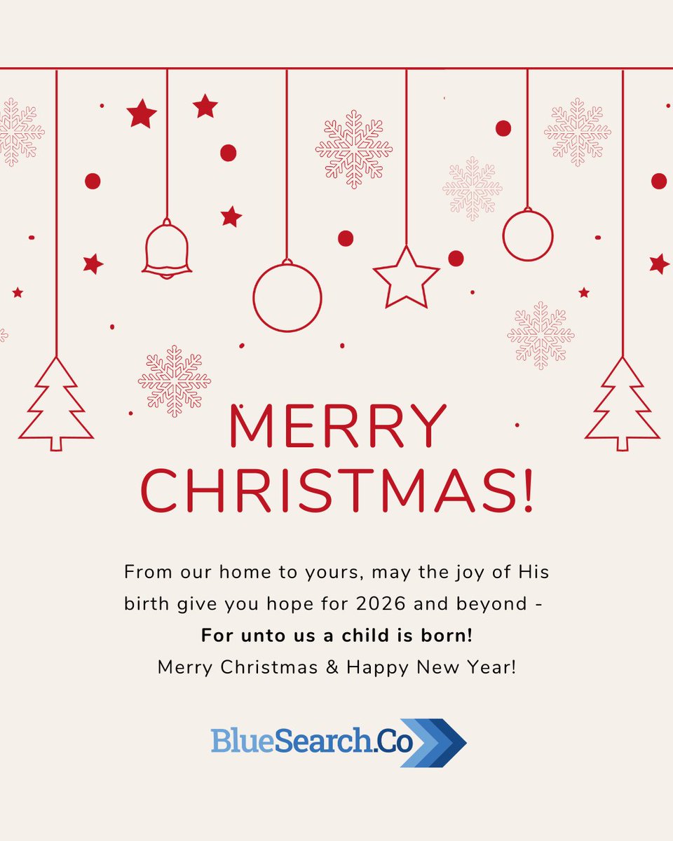 BlueSearchCo's tweet photo. Merry Christmas &amp; Happy New Year from your BlueSearch team!

For unto us a child is born!

#MerryChristmas
#HappyNewYear
#PastorSearch
#SearchTeam https://t.co/eh4sKqOXTv