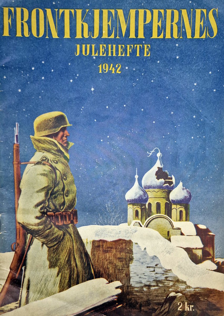 Norwegian Christmas booklet from the Second World War (1942) showing a soldier on the Eastern Front next to a destroyed church.