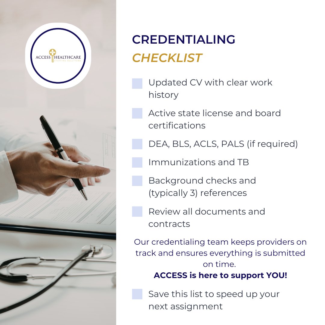 At ACCESS, our credentialing team goes above and beyond to make sure everything is completed on time and you are on track. 

We also assist with credentialing, even if you are not one of our Anesthesia providers.  (For a simple fee of course!)