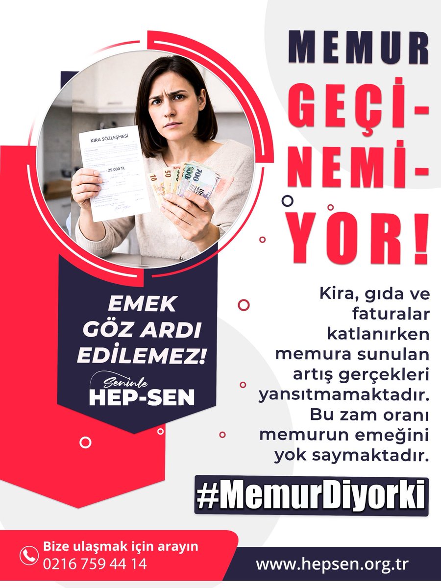 Vergi, ceza ve harçlara %25, 49

Kiraya %35

Memura %19!

Ama bir farkla, unutmayın! Enflasyon farkı zam değildir! Memur, emekli, asgari ücretli gün geçtikçe fakirleşiyor. Bugünümüz ve yarınımız heba oluyor. Toplu Sözleşme masasında geleceğimiz çalındı, geleceğimiz!