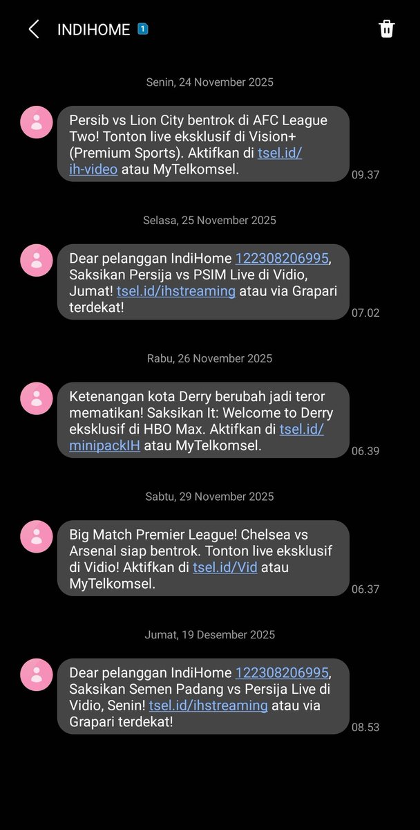 eckosaurus's tweet photo. @IndiHomeCare saya bukan pelanggan Indihome tapi kenapa saya yang di sms atas nomor pelanggan 122308206995? Bisa di bantu untuk berhentikan sms https://t.co/x11IfbNQmt