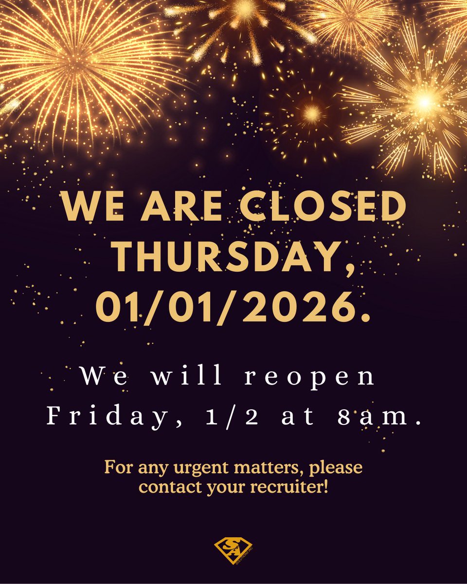 Happy New Year’s Eve! 🎆✨

Wishing everyone a safe and joyful celebration.

Please note our office will be closed Thursday, 1/1/26, and will reopen Friday, 1/2/26.