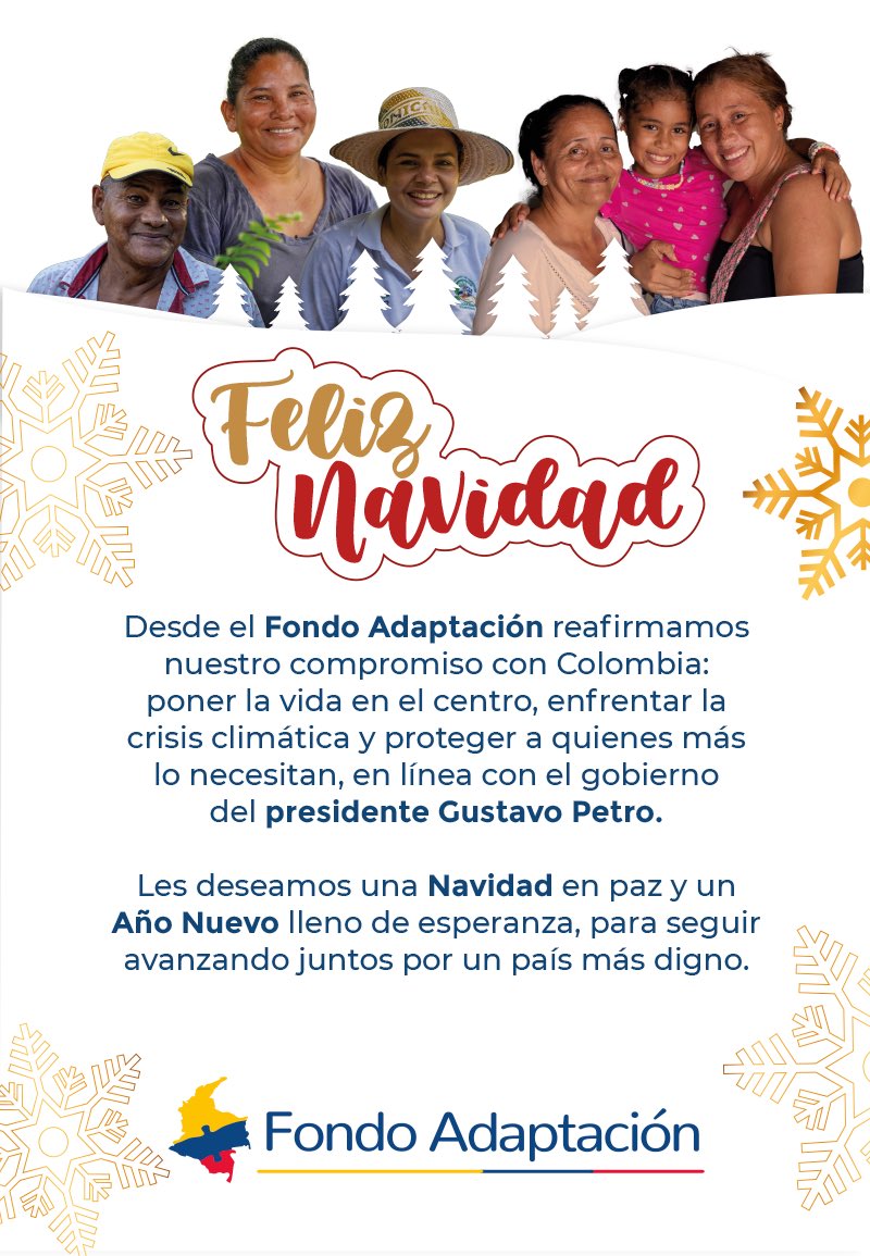FondoAdaptacion's tweet image. Esta Navidad renovamos la esperanza en un país que se construye desde los territorios, con justicia social y trabajo colectivo.

Desde el @FondoAdaptacion , ¡les deseamos una Feliz Navidad y un año cargado de muchas alegrías y bienestar! 🎁🎄✨