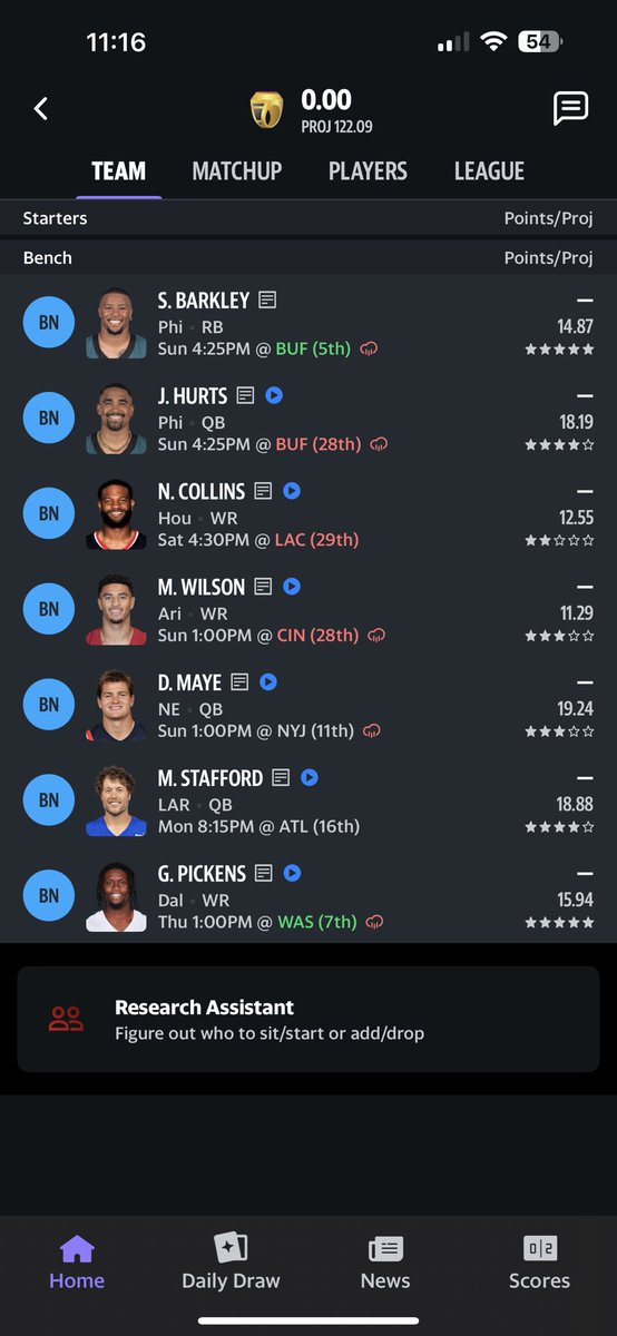 JeremySpund's tweet photo. @kvalenzuela17  been tweeting u all year. Really need advice. Winner takes home 20k 
Here is lineup &amp; bench. Would u make any changes? Advice would be greatly appreciated! https://t.co/5xZ3roG5k9