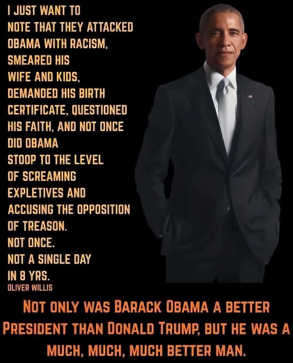 AnnieForTruth's tweet image. Unlike Trump, a weak, immature lying toddler throwing temper tantrums and never taking responsibility…Barack Obama was an intelligent, caring, compassionate man with integrity, an eloquent speaker, a man who truly cared about our country, citizens and equality for all. 🇺🇸🇺🇸🇺🇸