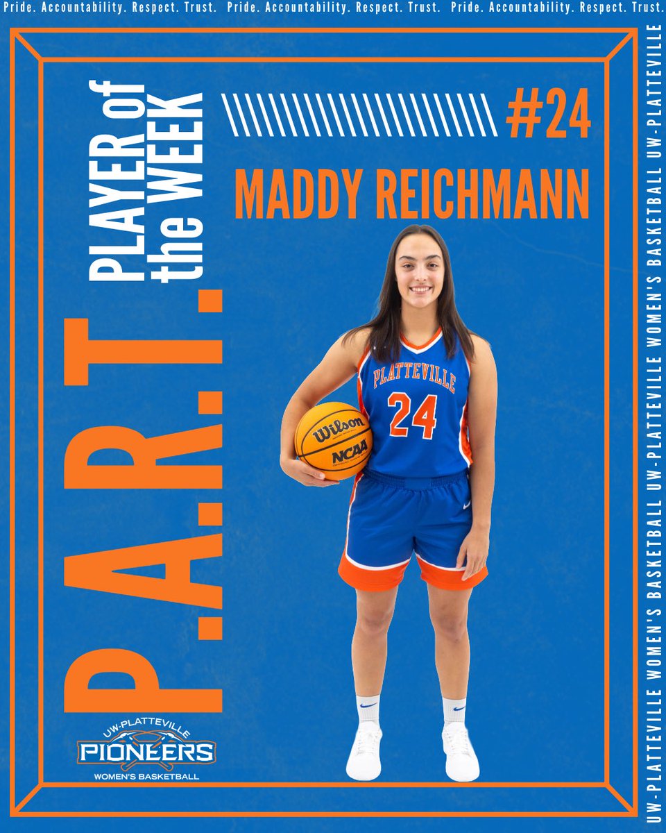 UWPlattWBB's tweet image. 𝑶𝒖𝒓 𝑷.𝑨.𝑹.𝑻. 𝑷𝒍𝒂𝒚𝒆𝒓𝒔 𝒐𝒇 𝒕𝒉𝒆 𝑾𝒆𝒆𝒌!

# 34 ɢʀᴀᴄᴇ ɢʀᴏᴇᴢɪɴɢᴇʀ

# 24 ᴍᴀᴅᴅʏ ʀᴇɪᴄʜᴍᴀɴɴ

Highlighted for showing our P.A.R.T. values. Their consistency, energy, and effort make us better. Proud of these two! 🙌🏻🤩

#BuiltNotGiven #PART #SwingTheAxe ⛏️