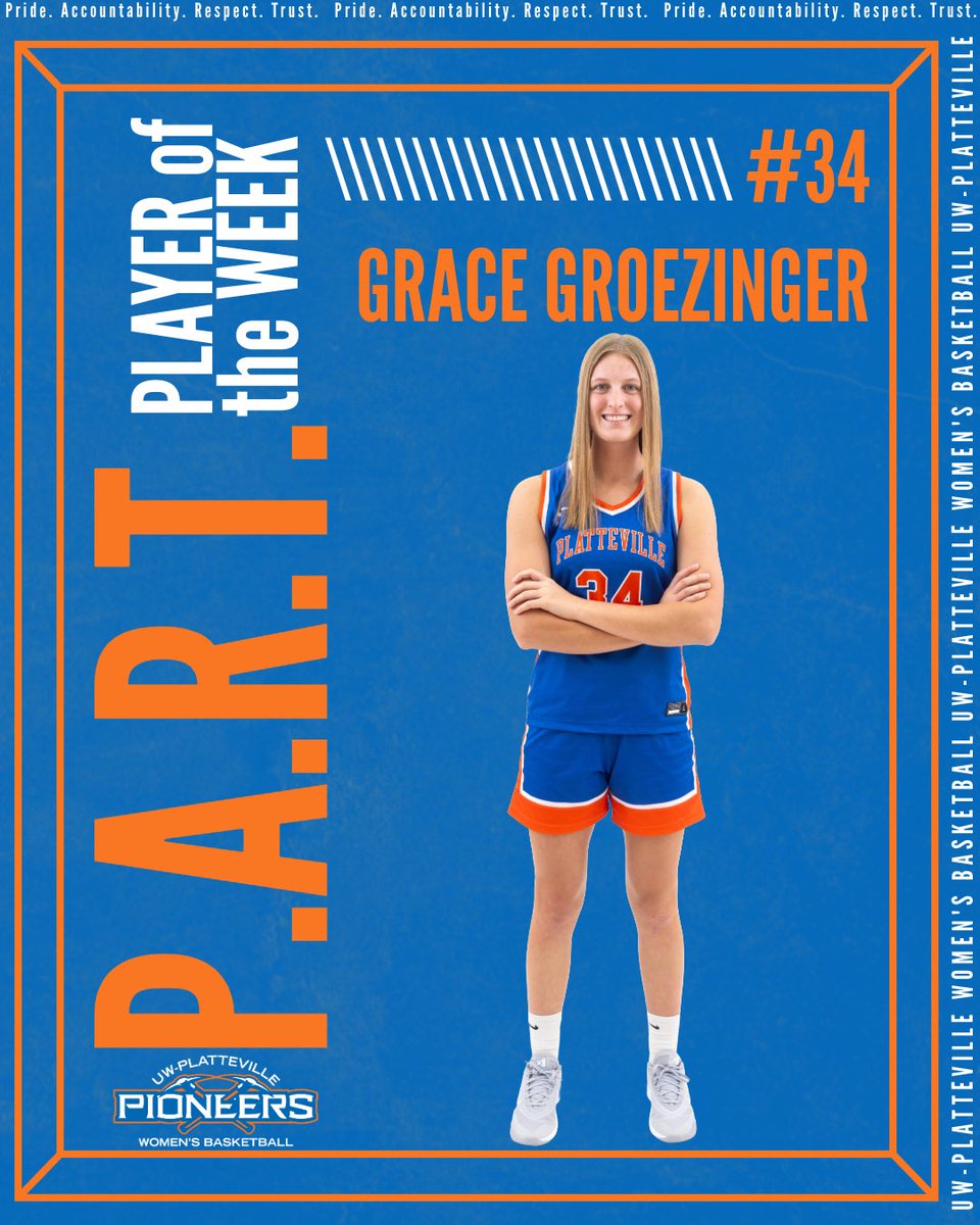 UWPlattWBB's tweet image. 𝑶𝒖𝒓 𝑷.𝑨.𝑹.𝑻. 𝑷𝒍𝒂𝒚𝒆𝒓𝒔 𝒐𝒇 𝒕𝒉𝒆 𝑾𝒆𝒆𝒌!

# 34 ɢʀᴀᴄᴇ ɢʀᴏᴇᴢɪɴɢᴇʀ

# 24 ᴍᴀᴅᴅʏ ʀᴇɪᴄʜᴍᴀɴɴ

Highlighted for showing our P.A.R.T. values. Their consistency, energy, and effort make us better. Proud of these two! 🙌🏻🤩

#BuiltNotGiven #PART #SwingTheAxe ⛏️