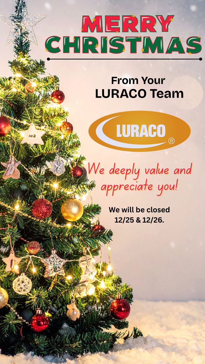 LURACOTech's tweet image. Warm Christmas wishes from our family to yours.

#luraco #luracoTechnologies #madeinusa #luracoExperience #builtForYou