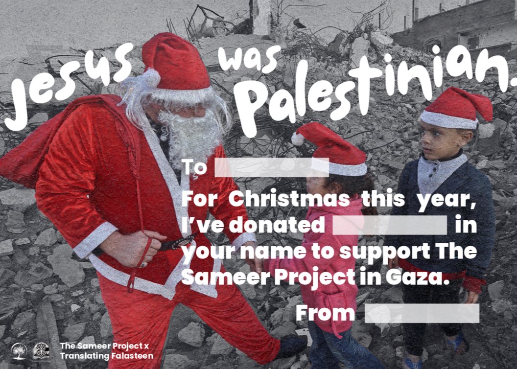 likeafantasy__'s tweet image. palestinians deserve a peaceful holiday season just like everyone else, so please consider sending a digital greetings card to families and orphans in the gaza strip through the @sameerproject ‘christmas kit for gaza’ project along w a donation

🔗 ugc.production.linktr.ee/e7f63d94-f291-…
