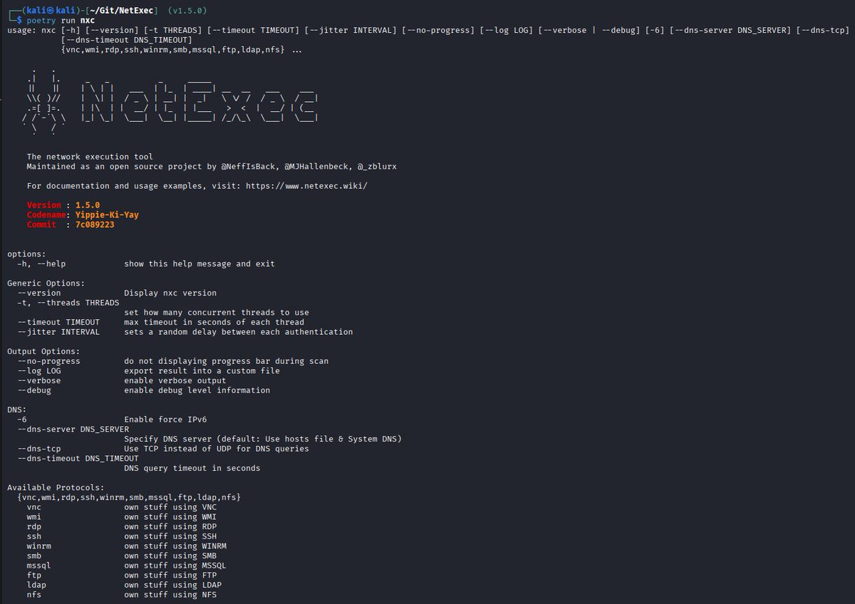NetExec v1.5.0 has been released!🔥
Merry Christmas everyone!🎉 It's been a very long time since the last release, so there are a TON of new features!

Some of the highlights:
- Built-in LDAP signing and channel binding checks
- RDP command execution
- certipy find integration