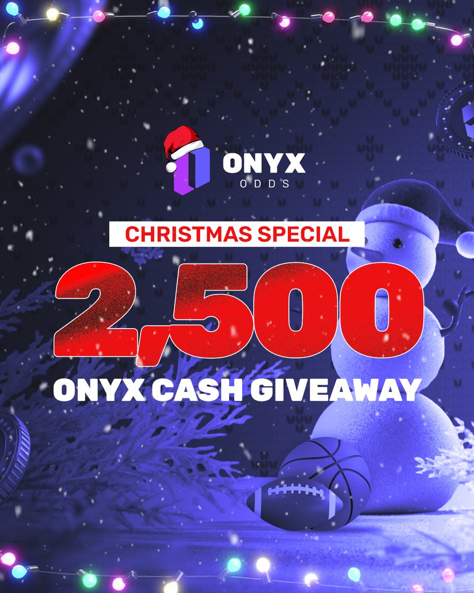 OnyxOdds's tweet image. 🎄CHRISTMAS GIVEAWAY🎄

To kick off our Onyx Holiday Special - we are giving away 2,500 Onyx Cash to our followers! 

100 Onyx Cash to 25 Onyx users 🎁

To enter you MUST:

➡️ Follow @OnyxOdds 
➡️ Like this post 
➡️ Reply with your Onyx username
