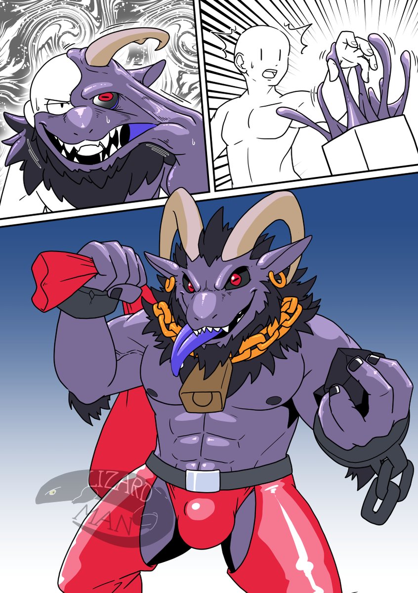 lizardman1990's tweet image. クリスマス絵「クランプスgooTF」完成しました。なんとか間に合いました。
今日中にFANBOXで大きいサイズ+R-18verを公開します。