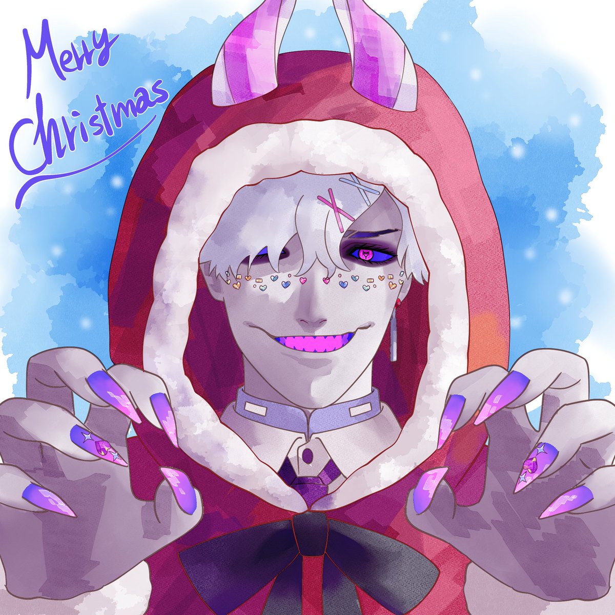 メリークリスマス🎄 いい夜になりますように イラストはお友達の白い