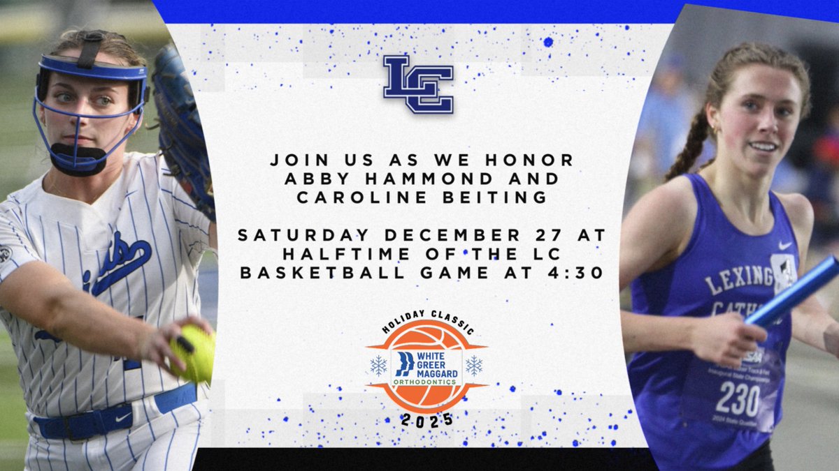 LexCathSports's tweet image. Saturday at halftime of the 4:30 game we'll be honoring 2 of the most accomplished athletes in Lex Cath history!  Please join us for the tournament, our boys basketball game, and to celebrate these 2 outstanding alums!