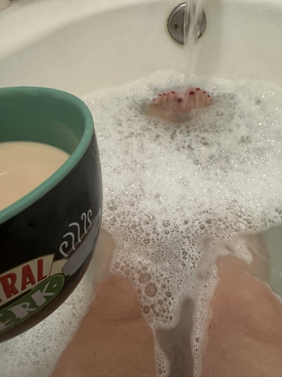 Starting my morning with coffee and a bubble bath.
