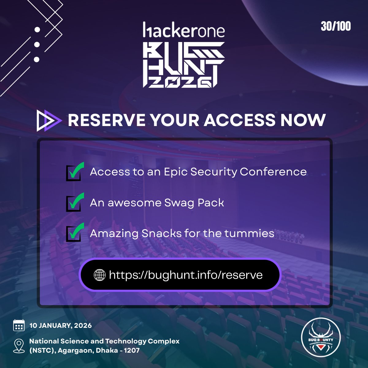 bbcbd_official's tweet photo. We are already 30% reserved for HackerOne BUG HUNT 2026 - Information Security Conference 🎙️

Early Bird window closing tomorrow, grab you access pass with a discounted pricing ASAP!

// Reserve Now: https://t.co/wdwb2bDIGT https://t.co/dDdv0VXMAC