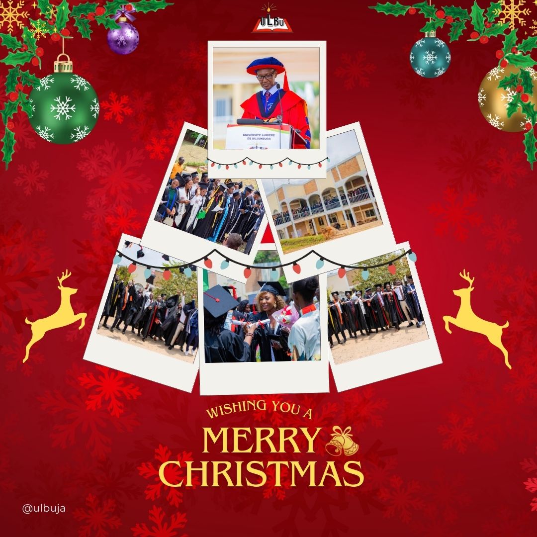 Chère communauté,
L'ULBu vous souhaite un très Joyeux Noël🎊

#ulbucommunity #ulbufutureleaders #Burundi #MerryChristmas #JoyeuxNoël