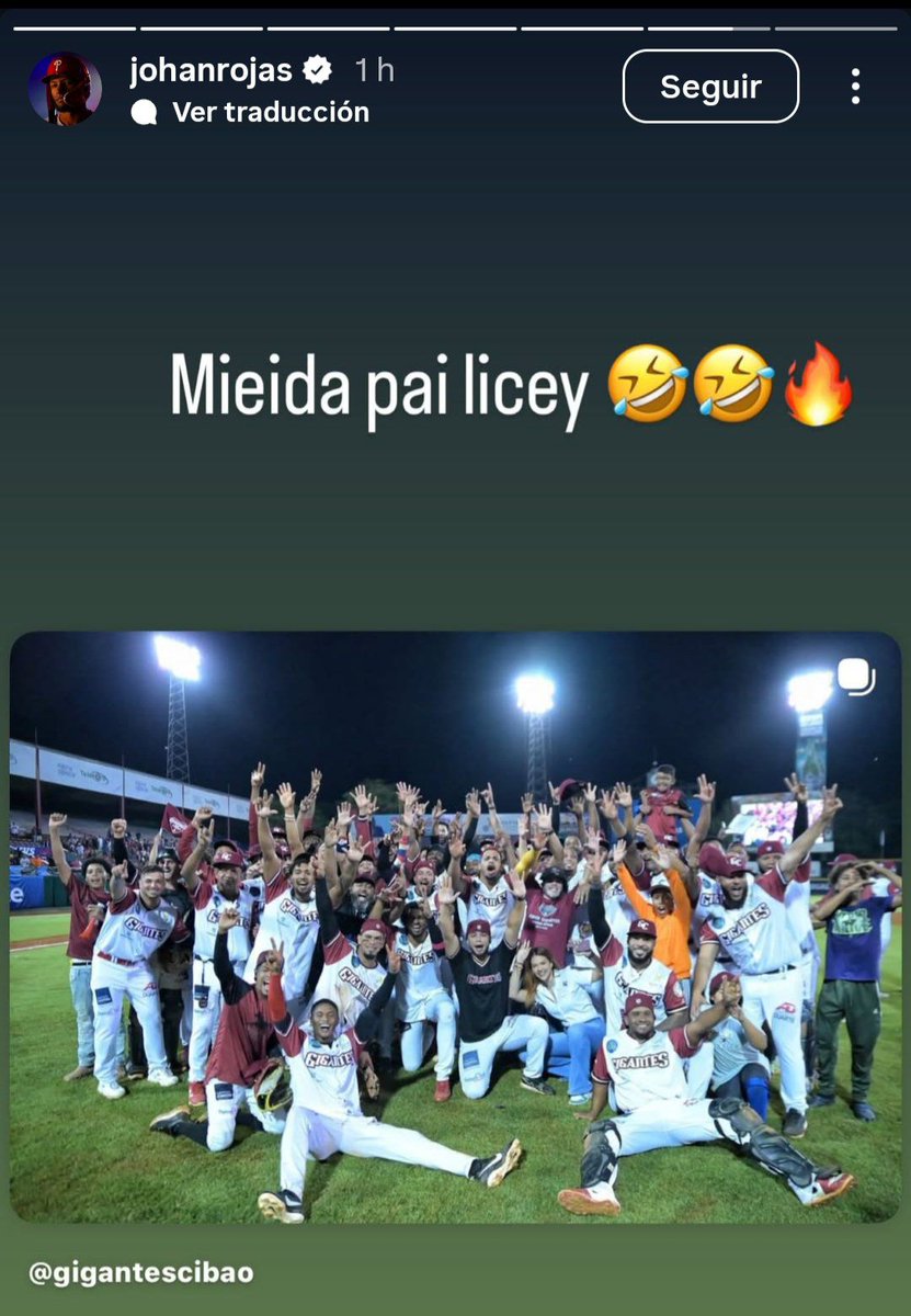 Johan Rojas escribió "Mierda para el Licey" en sus historias de Instagram