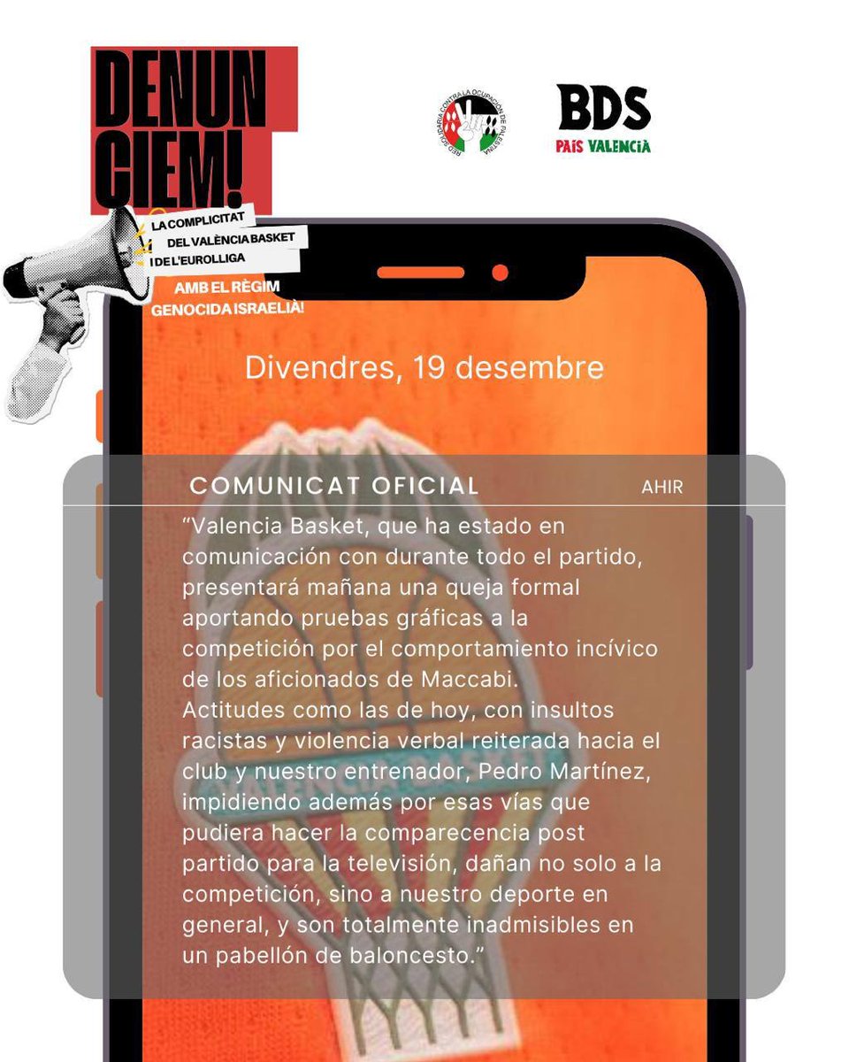 🏀 Després de jugar contra el Maccabi a Jerusalem, el València Basket va emetre un comunicat denunciant que presentarà una queixa formal amb proves gràfiques pel "comportament incívic de l'afició del Maccabi".
👇🏽🧵