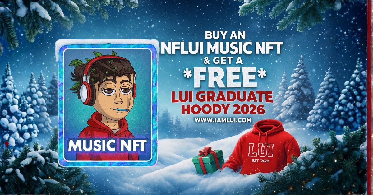 Holiday blessings 🎁💚
To say thank you for all the support this year, I’m dropping a special bundle:

👉 Collect an NFLUI Music NFT
👉 Get a FREE LUI Graduate 2026 Red Hoodie (S–3XL)

Building the culture - music, art, and community together. Let’s keep rising 🚀 #MerryChristmas