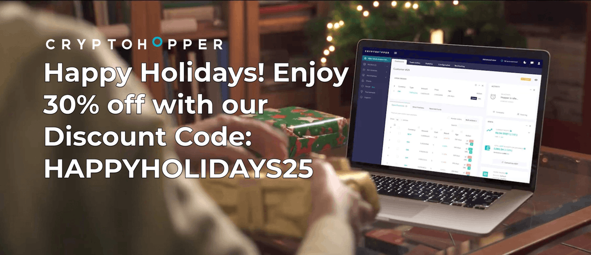 cryptohopper's tweet image. 🎄 Happy Holidays from Cryptohopper!🎄

Celebrate the season with 30% off your first invoice on Adventurer &amp;amp; Hero subscriptions — monthly or yearly.

🎁 Code: HAPPYHOLIDAYS25

Wishing everyone a joyful holiday season✨

#Cryptohopper #HolidayDeals #CryptoTrading