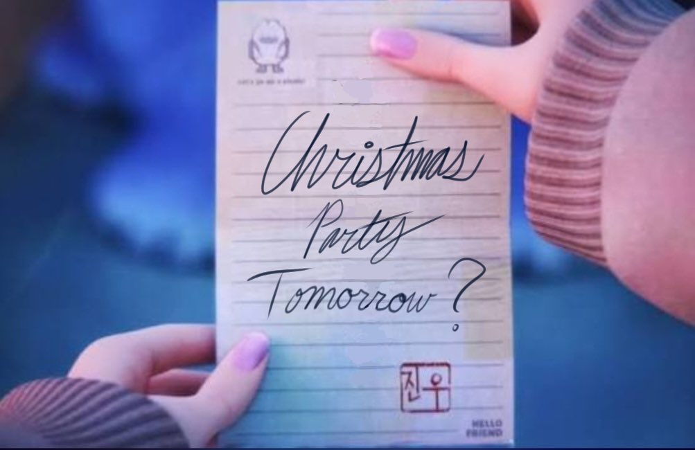 KPDHCOUNTDOWN's tweet image. “Hey… wait a minute… what’s that?”

“Christmas Party Tomorrow?”

1,104 days until 2029; the release year of KPOP DEMON HUNTERS 2!