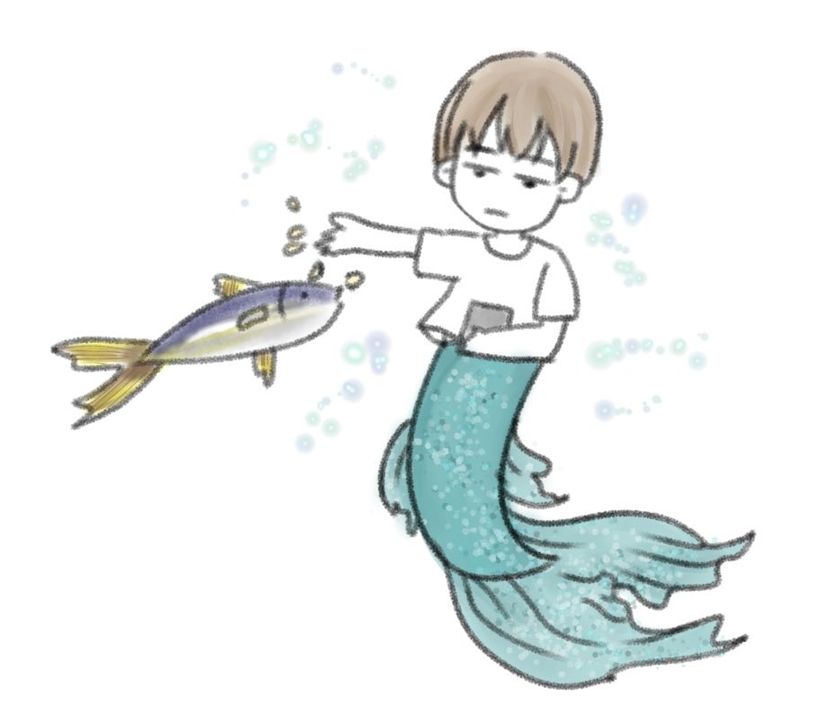 대방어에게 먹이를 주는 인어유리