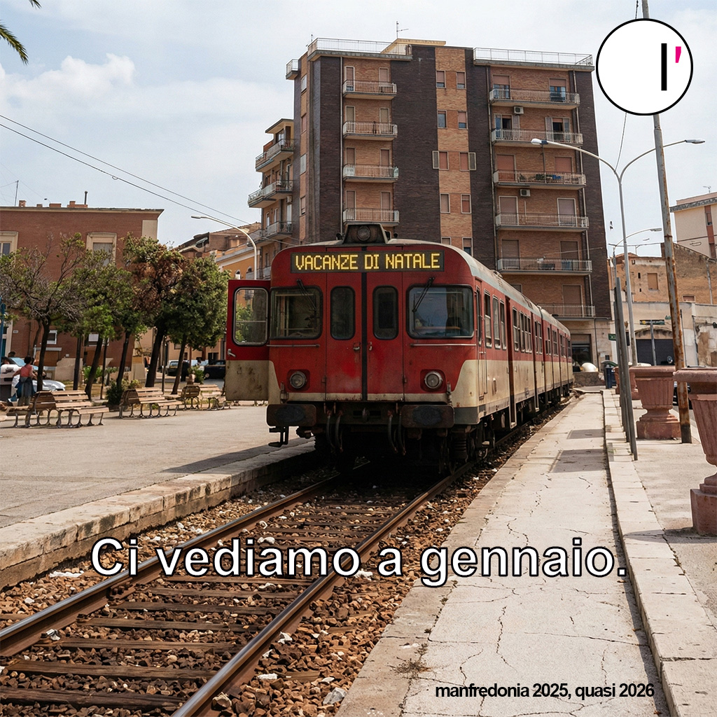 Manfredonia, 22 dicembre
Il treno si ferma per le feste. L’Essenziale torna a gennaio. Gioia e pace a tutte e a tutti.
visitmanfredonia.com 
#Manfredonia #Lessenziale #VacanzeDiNatale #BuoneFeste