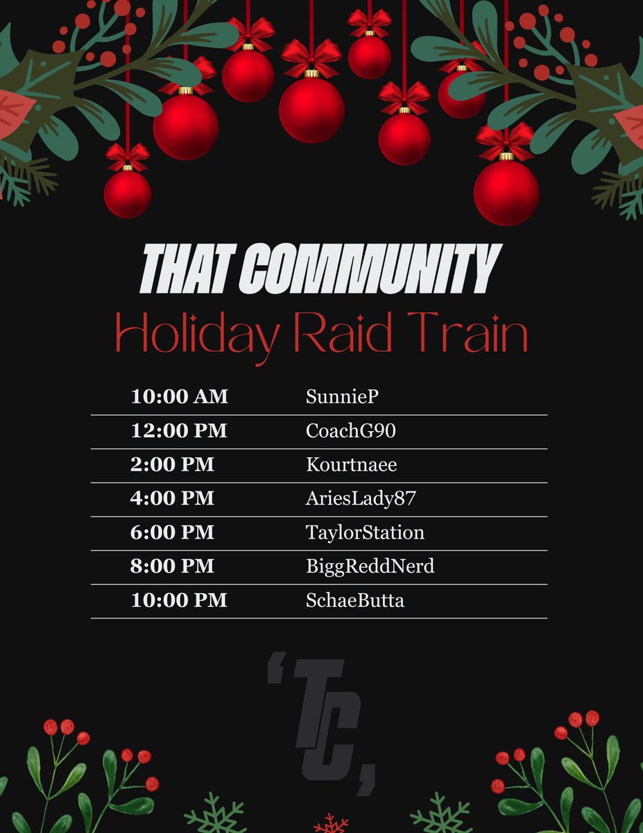 THATCommunity_'s tweet photo. THAT Community Holiday Raid Train going on today. Be sure to pop in and show some holiday cheer today 🎊 https://t.co/Cw8WEOx23n