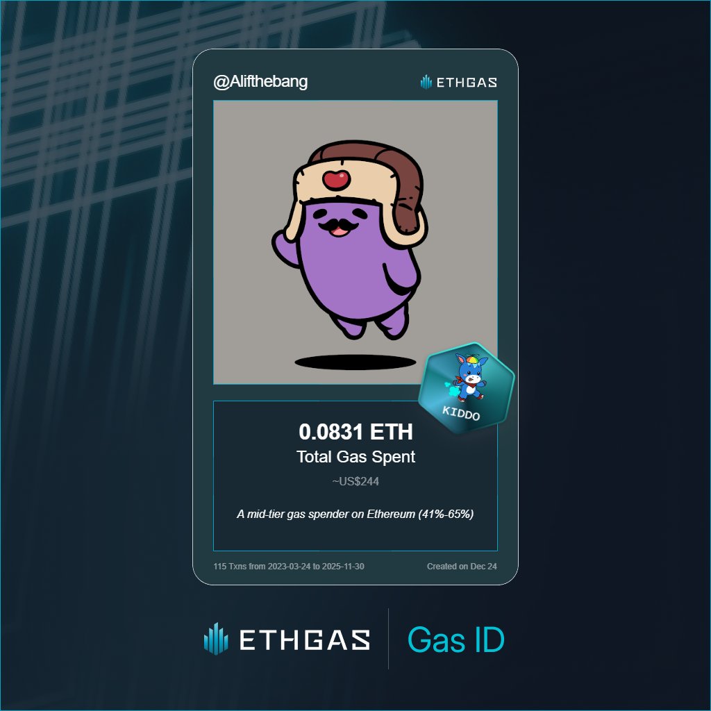 Alifthebang's tweet photo. Leveled up in the Great Gas Reckoning with ETHGas! 💪

Kiddo Jack status: 0.0831 ETH gas spent, 25 Beans earned—supporting the Gasless Future!

Claim your Gas ID at https://t.co/gbCBGdv3RE https://t.co/fFPPbVVnFQ