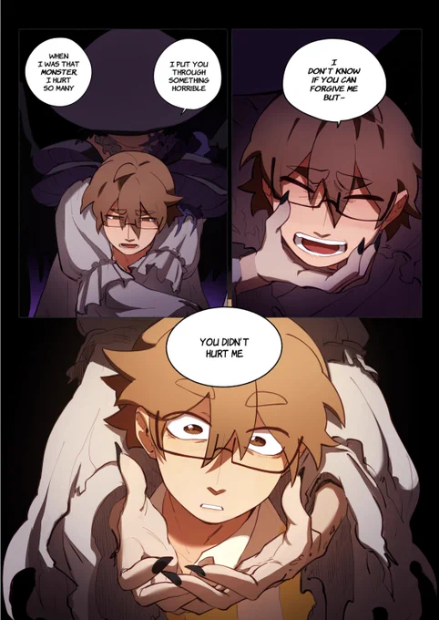 // ddvau spoilers

THIS PANEL. The expressions, mother spore leaning over him. Grian being shaded with more purple tones as he gives into his guilt, then tango's reassurance brightening the panel to be more orange and glowing (his colors). my babygirl he only wants to do good 
