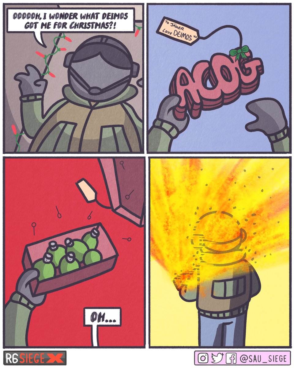 Wishing you a very Happy Holidays from R6UK! 🎄

May your celebrations be calmer than Jäger’s this year 🎁💥

🎨 <a href="/SAU_SIEGE/">SAU-SIEGE 👁️👅👁️</a>